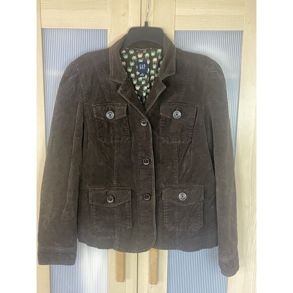 Gap Women brown corduroy Jacket Sz 14 blazer coat lined butterflies Y2K Casual - Picture 1 of 7